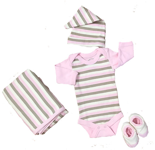 Organic Cotton Pink/Khaki Layette - newborn to 6 months