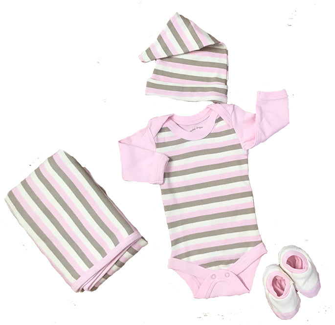 Organic Cotton Pink/Khaki Layette - newborn to 6 months
