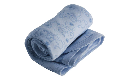 Organic Cotton Receiving Blanket Blue Monkey - Ecobaby Organics