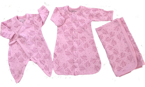 Organic Cotton Layette Set Pink Fairy Blanket, Kimono, Gown