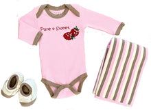 Load image into Gallery viewer, Organic Cotton Pure and Sweet Onesie 3m, Blanket, and Booties